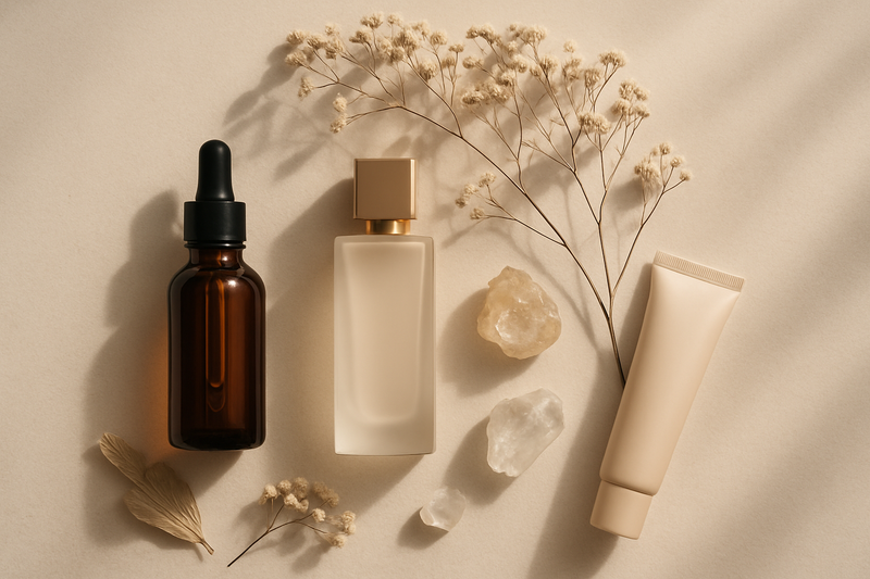 Elegant flat lay of luxury beauty products